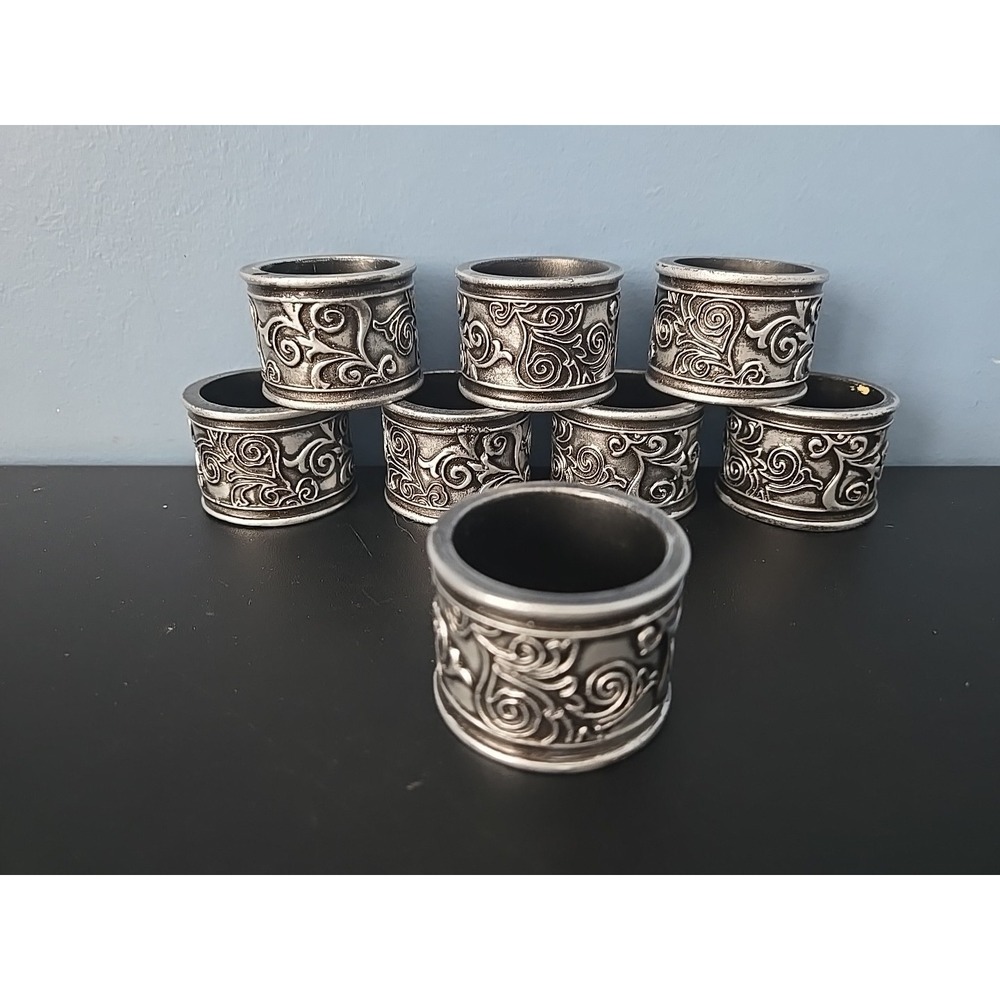 Rustic Swirl Floral Napkin Rings (8) Boho Mainstays Silver Tone